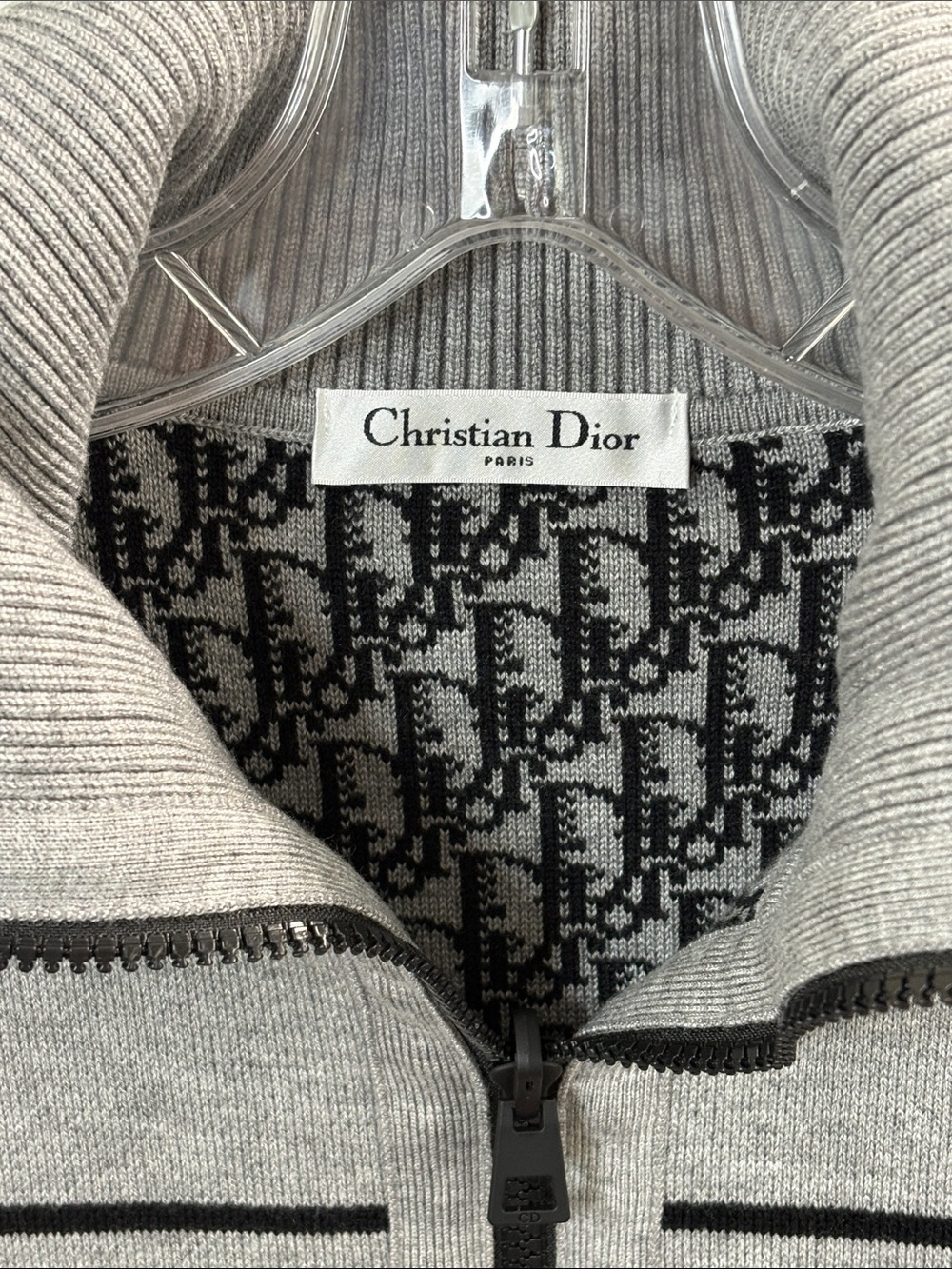 Christian Dior Reversible Oblique Logo Zip Cardigan Sweater Gray Wool Cashmere 6 - Picture 7 of 10